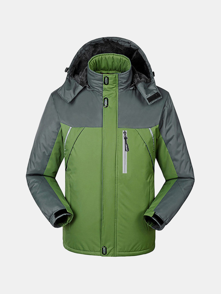 

Mens Winter Detachable Hooded Jacket Windproof Water-repellent Warm Fleece Lined Coat, Green blue army green red black navy blue