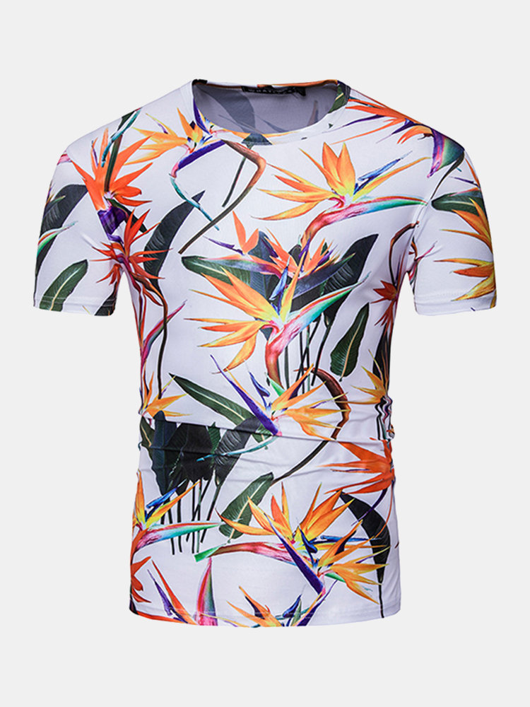 

Summer Casual Tee Top 3D Hip-Pop Leaves Printed Round Neck Short sleeve T-shirt for Men, Black/red/green