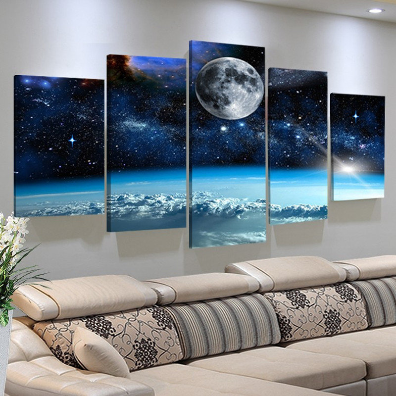 

5PCS Universe Unframed Modern Painting Canvas Wall Art Picture Living Room Home Decor, White