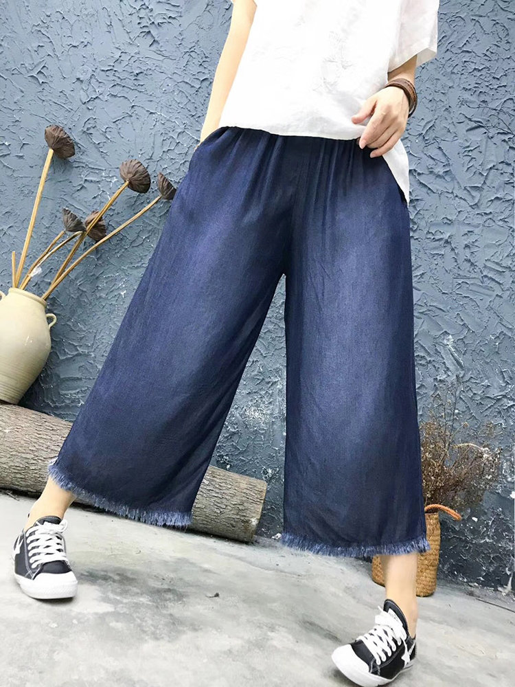 

Solid Color Fringes Casual Jeans