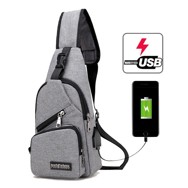 

Casual Outdoor Travel USB Charging Port Sling Bag Chest Bag, Blue brown deep grey purple army green black gray black red