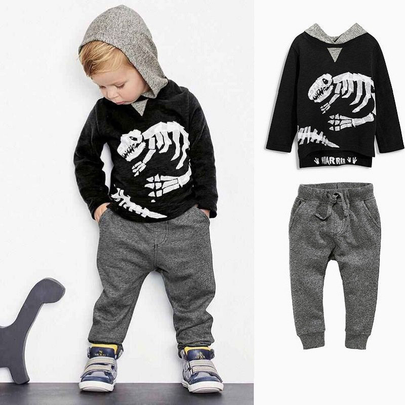 

Boys Dinosaur Shirt+ Pant Set 1Y-7Y, Black