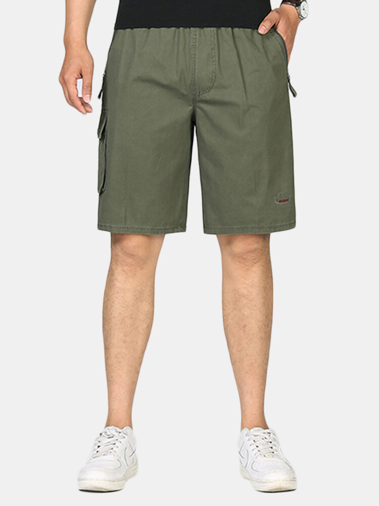 

100%Cotton Thin Knee Length Loose Shorts, Khaki army green dark gray dark blue