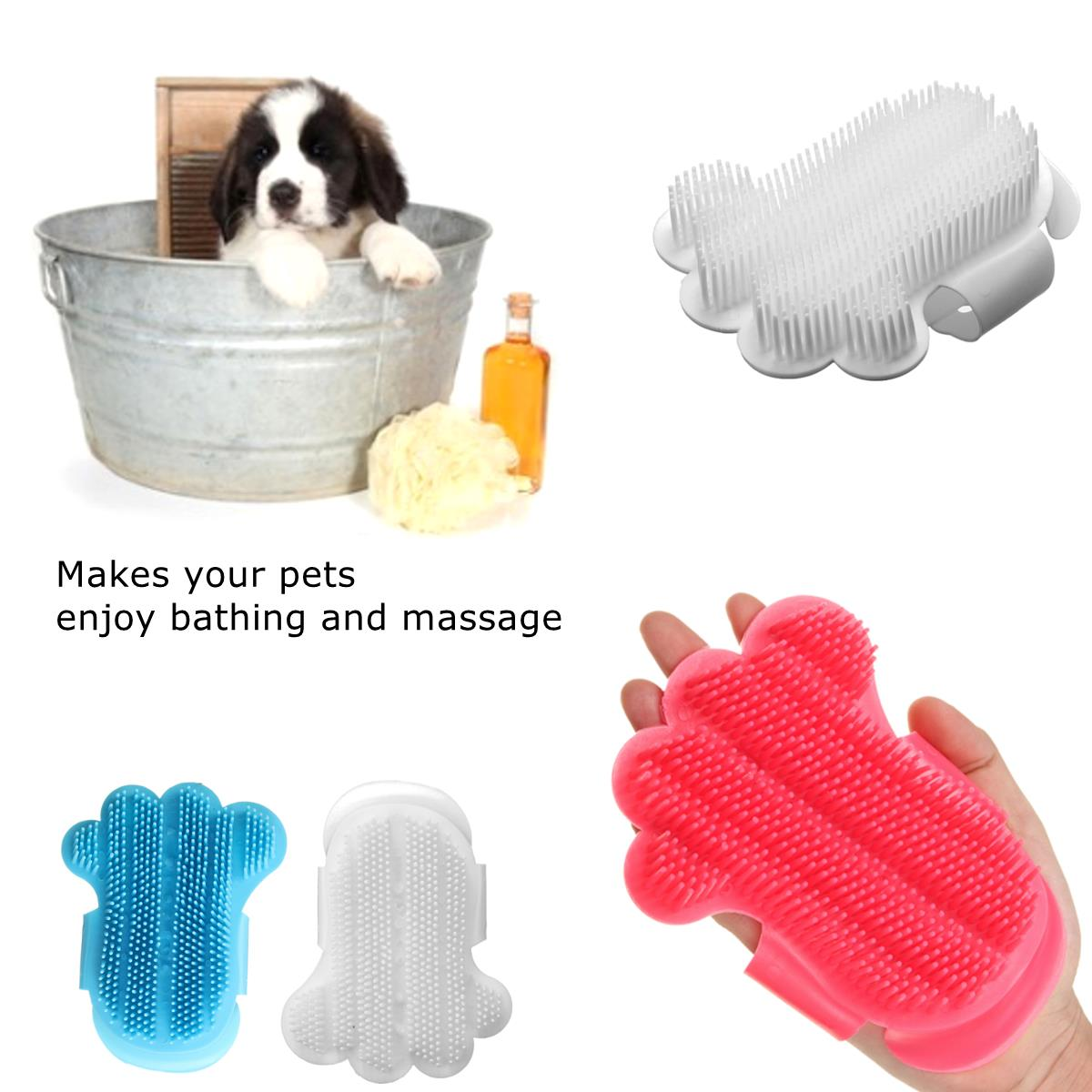 

Cat Dog Pet Cleaning Hair Shedding Massage Grooming Rubber Glove Bath Brush Comb, Red white