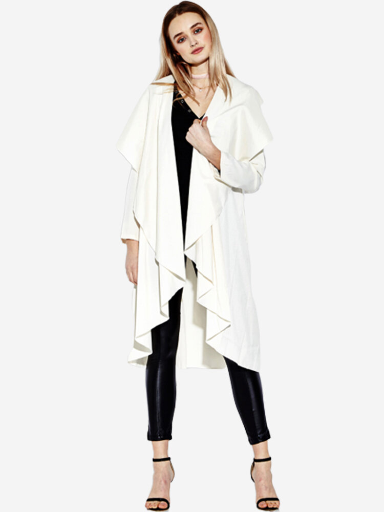 

Women Solid Color Loose Irregular Long Sleeve Cardigans, Creamy white black light camel dark camel