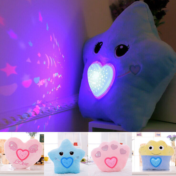 

Colorful Plush LED Music Projection Star Cake Heart Shape Throw Pillow Home Sofa Decor Valentine Gift, Blue pink
