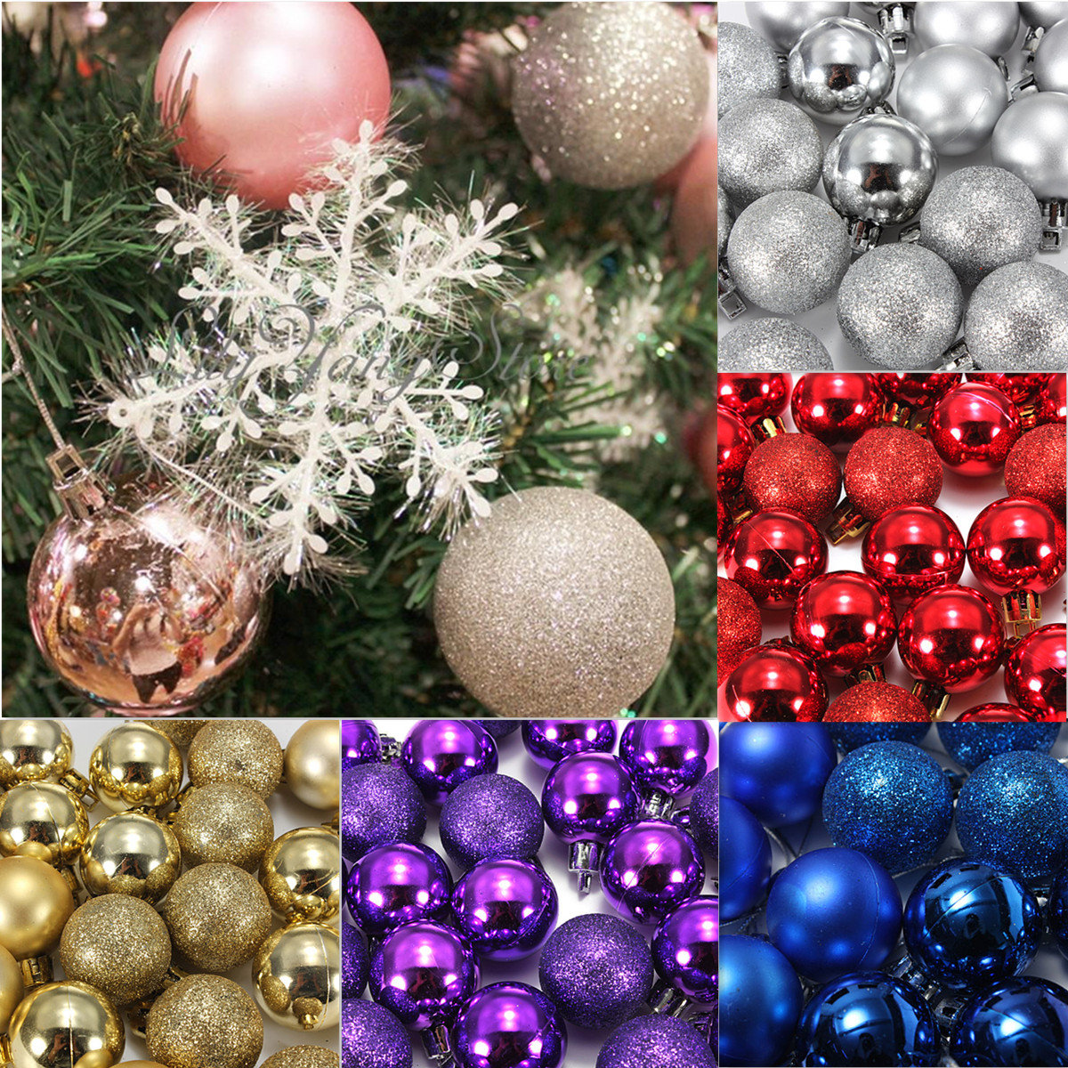 

DIY 24Pcs Candy Color Plastic Christmas Tree Jewelry Ornament Balls, Black purple gold silver red white pink blue