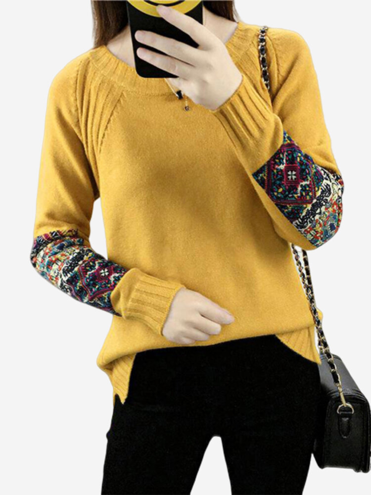 

Knited Patch Long Sleeve O-neck Sweater