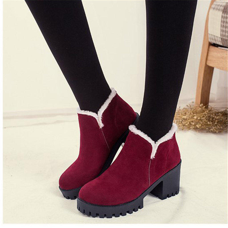 

Suede Chunky Heel Ankle Boots, Red black