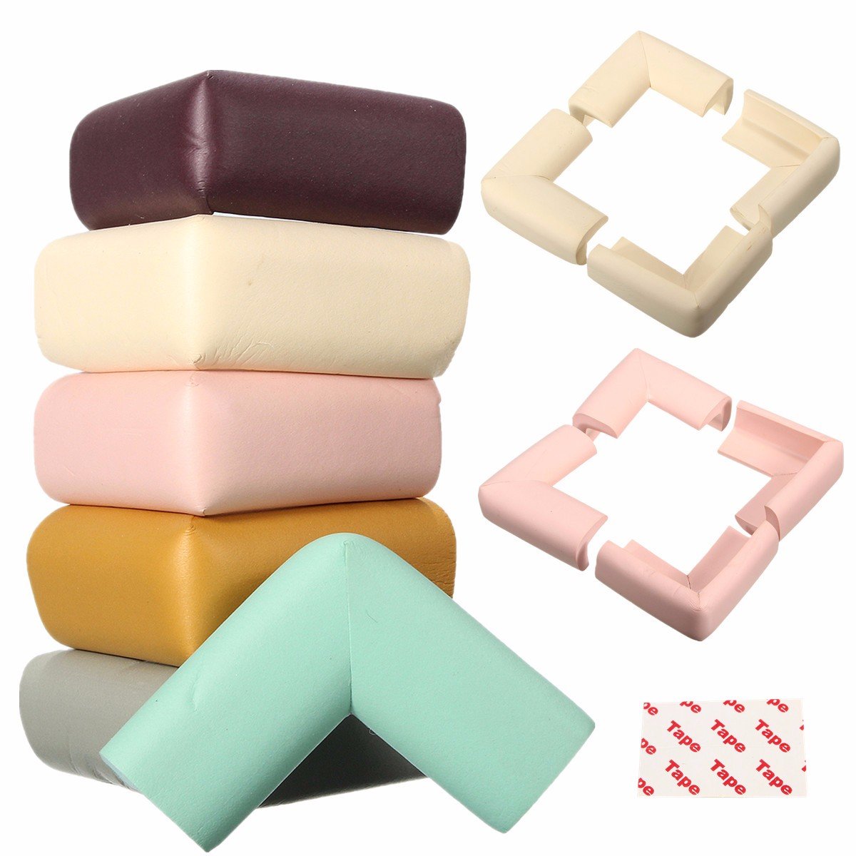 

4Pcs Baby Safety Table Desk Edge Cover Corner Cushion Guard Strip Softener Bumper Protector, Coffee green white grey brown pink