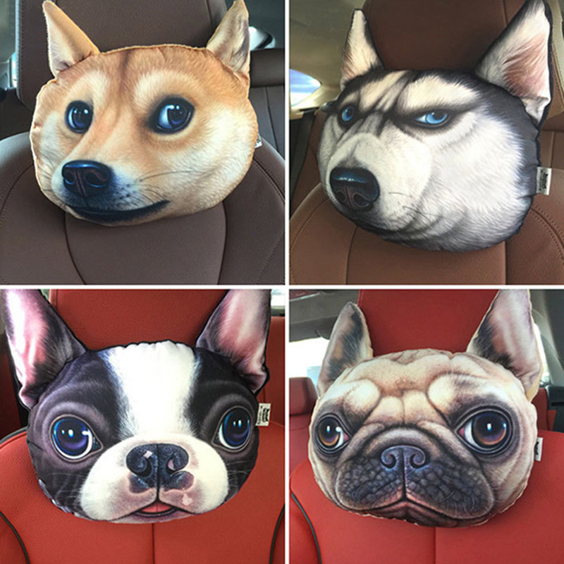 

3D Husky Car Headrest Comfortable Breathable Cartoon Neck Support Pillow, White