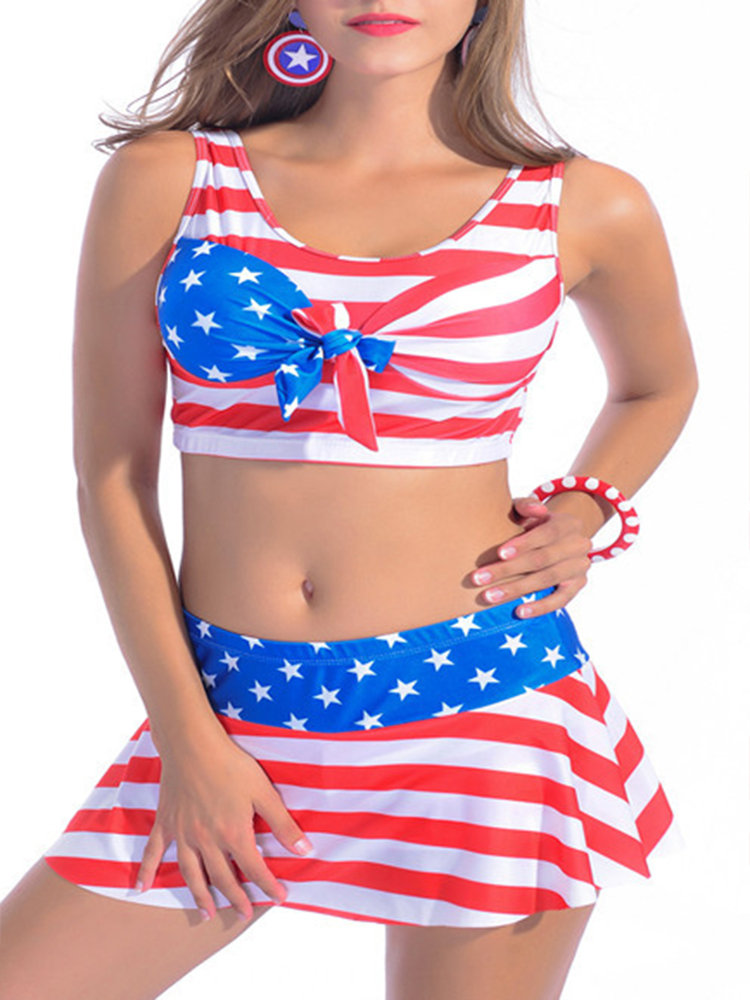 

Tie Front Flounce American Flag Tankinis