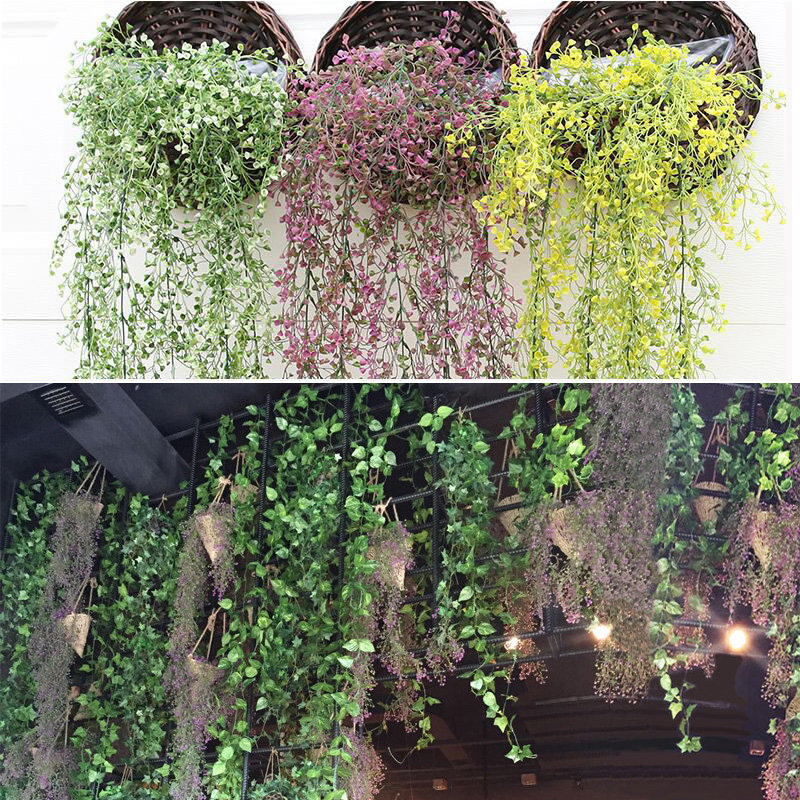 

Artificial Weeping Willow Ivy Vine Fake Plants Outdoor Indoor Wall Hanging Home Decor, Purple rose yellowgreen light green green