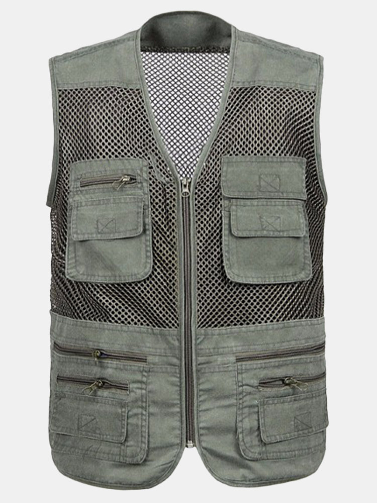 

Mens Breathable Mesh Multifunctional Waistcoasts Quick Dry Outdoor Fishing Sleeveless Vests, White army green gray