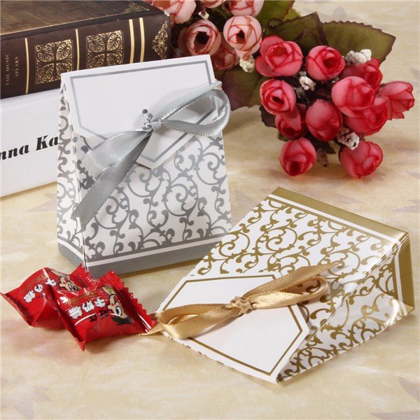

Wedding Favour Favor Sweet Cake Gift Candy Boxes Bags Anniversary Party, Gold silver