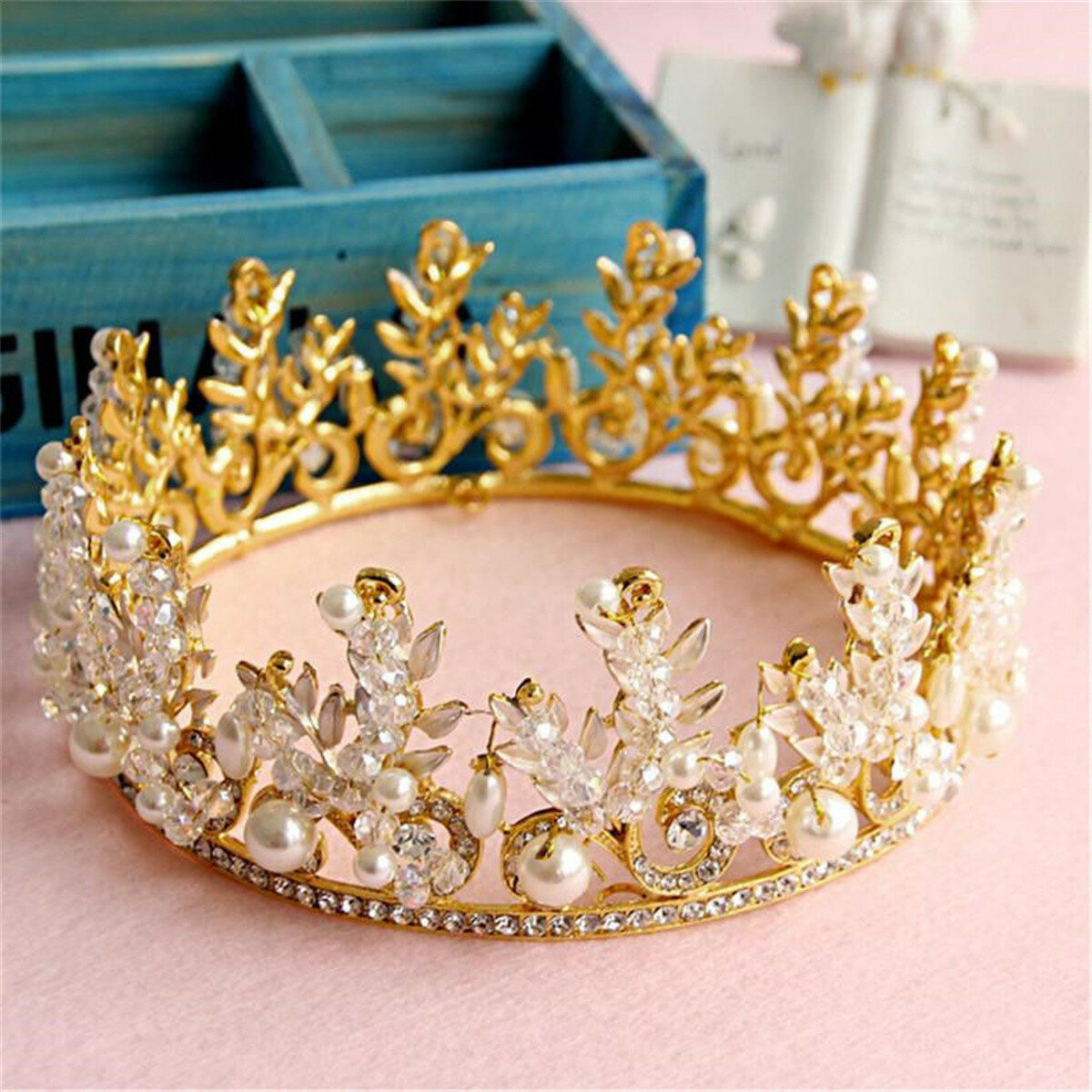 

Bride Rhinestone Crystal Pearl Crown Tiara Headband Jewelry Queen Headpiece Wedding Accessories, Silver
