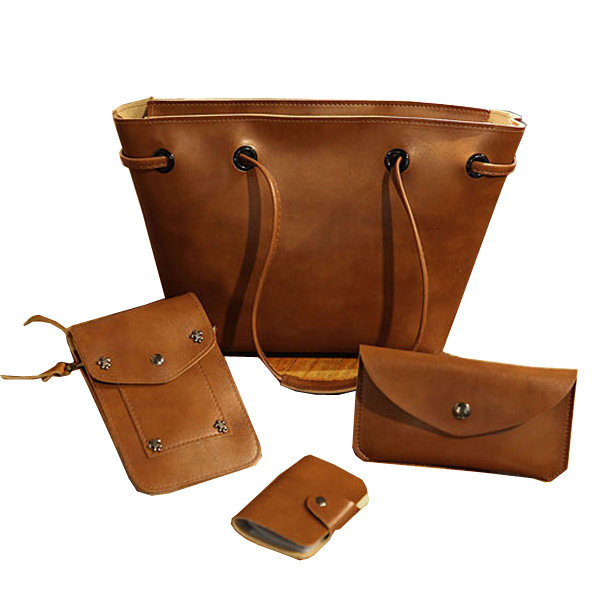 

4PCS PU Leather Stylish Handbag Phone Bag Wallet Card Holder, Wine red black gray brown