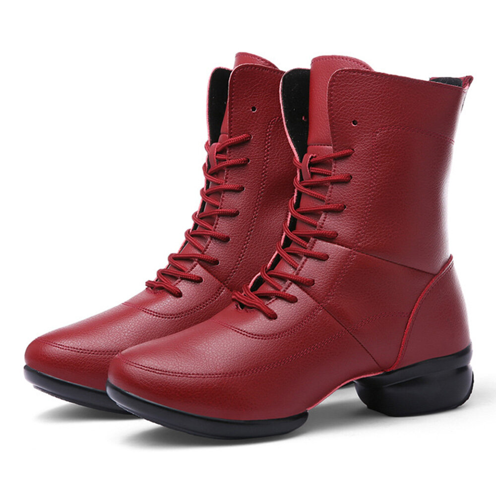 

Warm Microfiber Lace Up Dancing Boots, Red