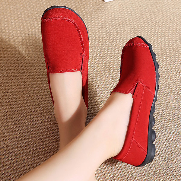 

Walking Leather Round Toe Flat Loafers, Red black blue grey