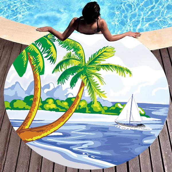 

Women Round Print Beach Towel Seaside Sunbath Yoga Mat Colorful Outdoor Sunscreen Shawl
