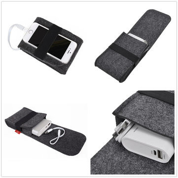 

Power Bank Mouse USB Cable Digital Accessories Felt Storage bag, Grey black