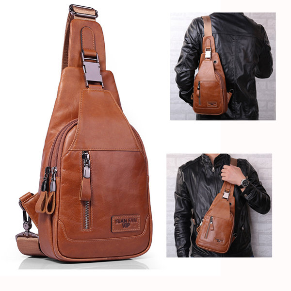 

Ekphero Men Genuine Leather Shoulder Bag Vintage Chest Bags, Yellow brown