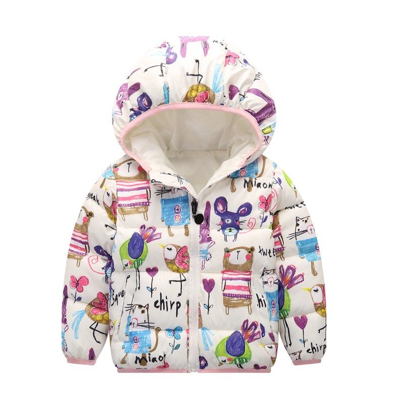 

Animal Flower Down Jacket For 2Y-9Y, White navy blue pink