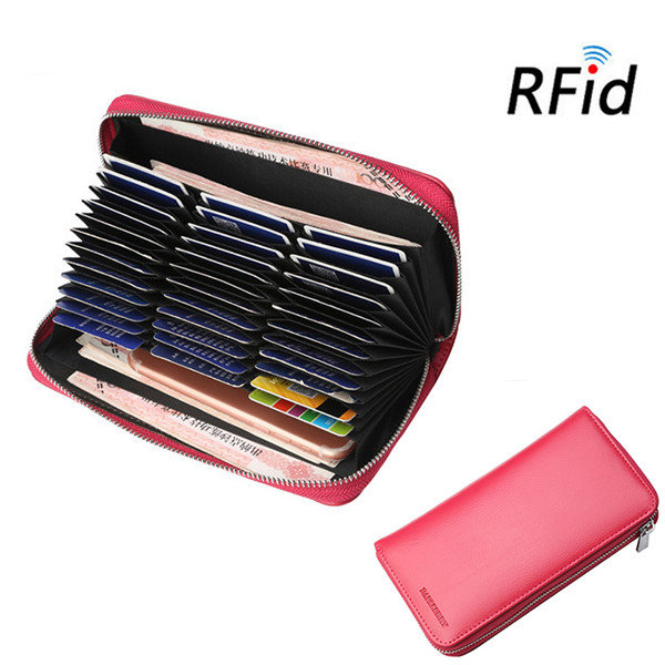 

RFID Women Genuine Leather 36 Card Slot Phone Purse, Black pink red / rose blue
