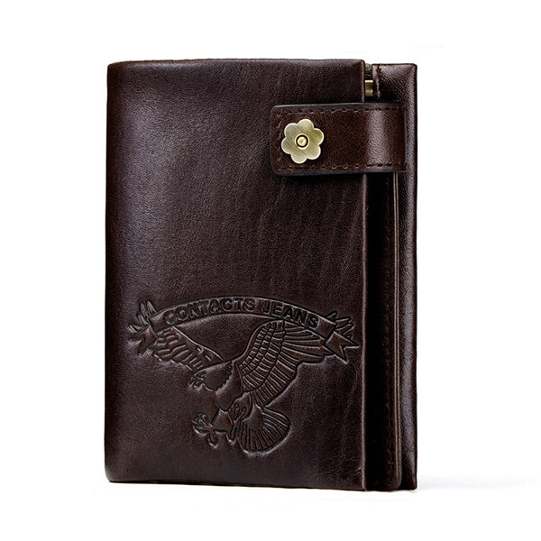 

Genuine Leather Multi-functional Trifold Wallet For Men, Coffee