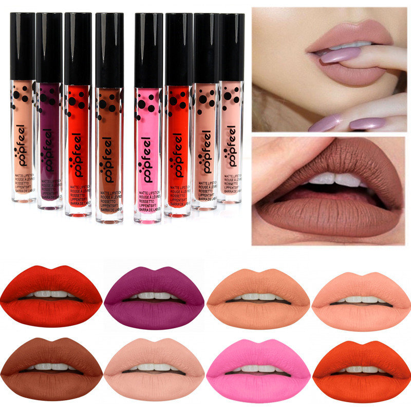 Popfeel Matte Velvet Bright Nude Lip Gloss Moisturizer Long Lasting Charm Lipstick 8 Colors