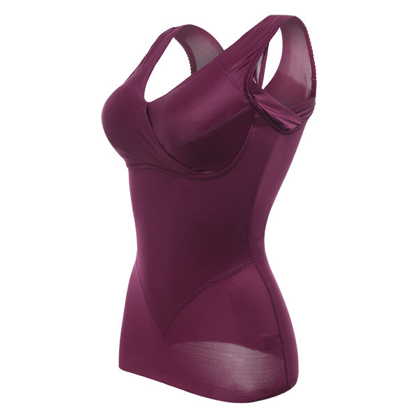 

Plus Size Deep Plunge Wireless Vest, Cameo wine red brown black