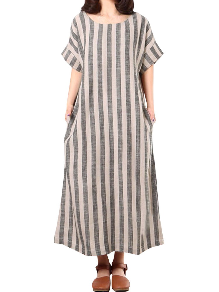 Casual O-neck Short Sleeves Striped Dresses For Women - NewChic
