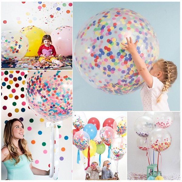 

36" Multicolor Confetti Balloon Jumbo Latex Balloon, White