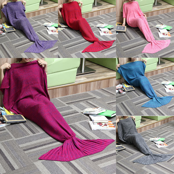 

Yarn Knitting Mermaid Tail Blanket Cashmese-like Warm Super Soft Sleep Bag Bed Mat, Red rose grey pink purple lake blue