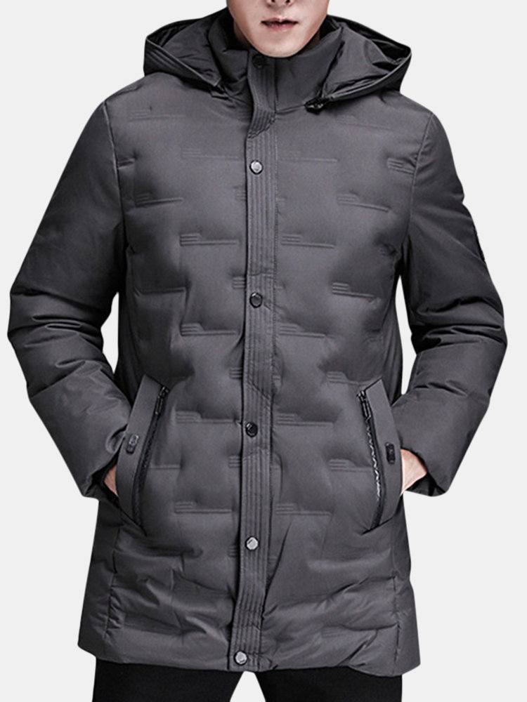 

Men's Outdoor Mid-Long Thicken Detachable Hood Down Coat, Army green black dark gray