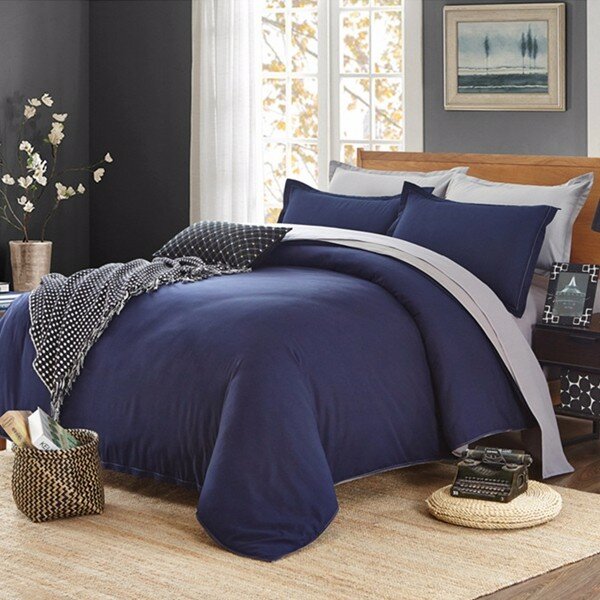 

4Pcs Solid Color Bedding Set Duvet Cover Sets Bed Linen Bed Sets Include Bed Sheet Pillowcase, Dark blue sapphire blue silver grey purple rose / blue coffee