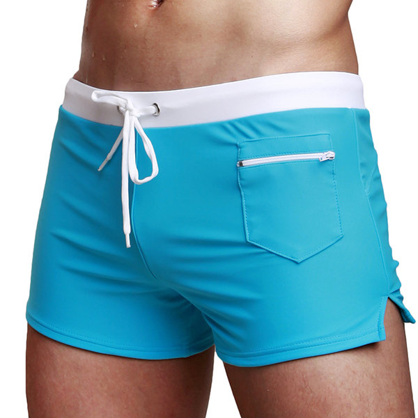Plus Size Natação Sexy Hot Spring Baixa Cintura Zipper Pocket Swim Trunks Beach Shorts para Homens
