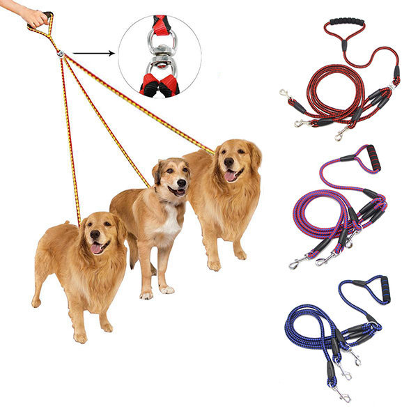

3 Way Dog Coupler Leash No-Tangle Triple Pet Leash Lead Fit For Walking Three S M L, Red/blue blue/black red / black