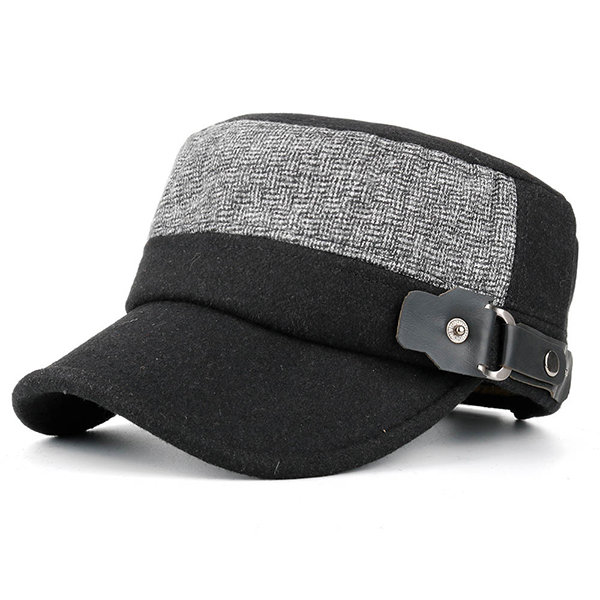 

Mens Winter Warm Felt Flat Top Hat, Black dark grey grey