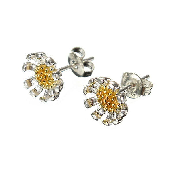 

925 Silver Beautiful Sunflowers Earrings, Silver gold