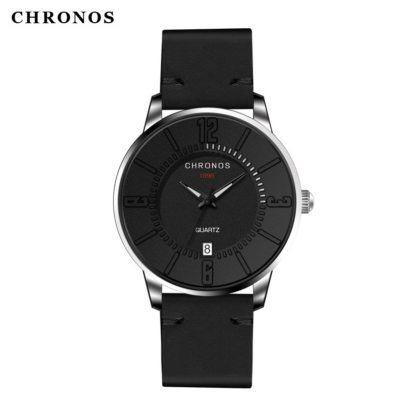 

CHRONOS Ultra Thin Calendar Watches, Black blue brown