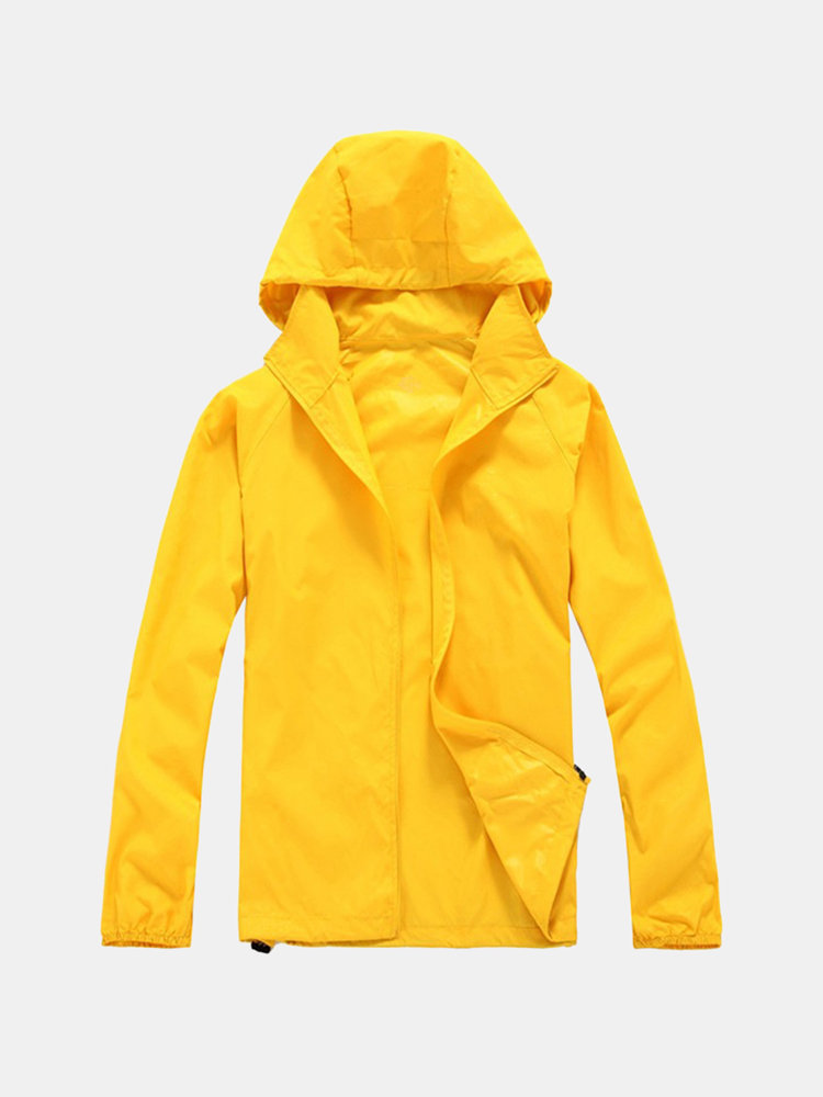 

Plus Size Water-resistant Sunscreen Hooded Jacket, Yellow dark gray royal blue fluorescence green black red army green light gray