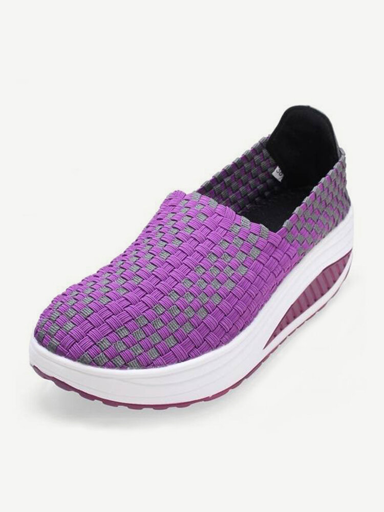 

Stretch Casual Breathable Knitting Platform Slip On Shook Shoes Sneakers, Yellow green purple red
