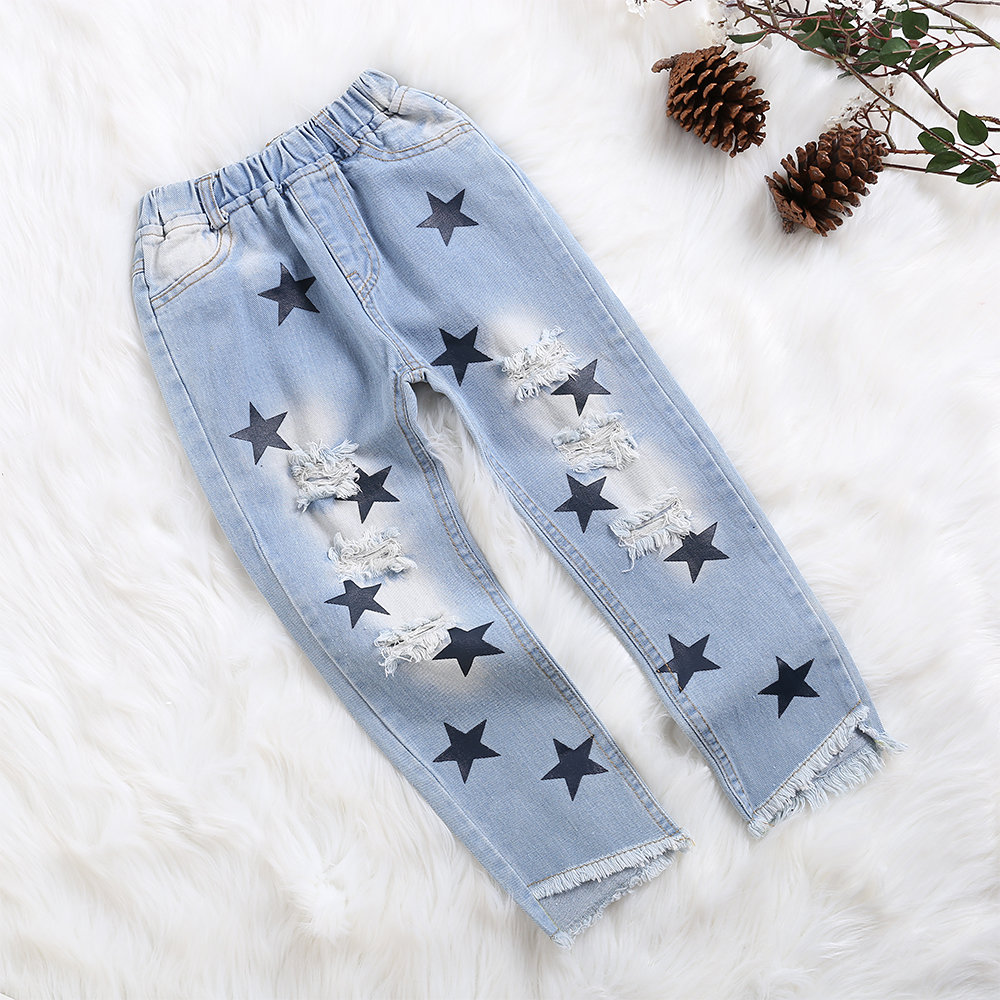 

Stars Print Girl Denim Pants For 4Y-15Y, Denim blue