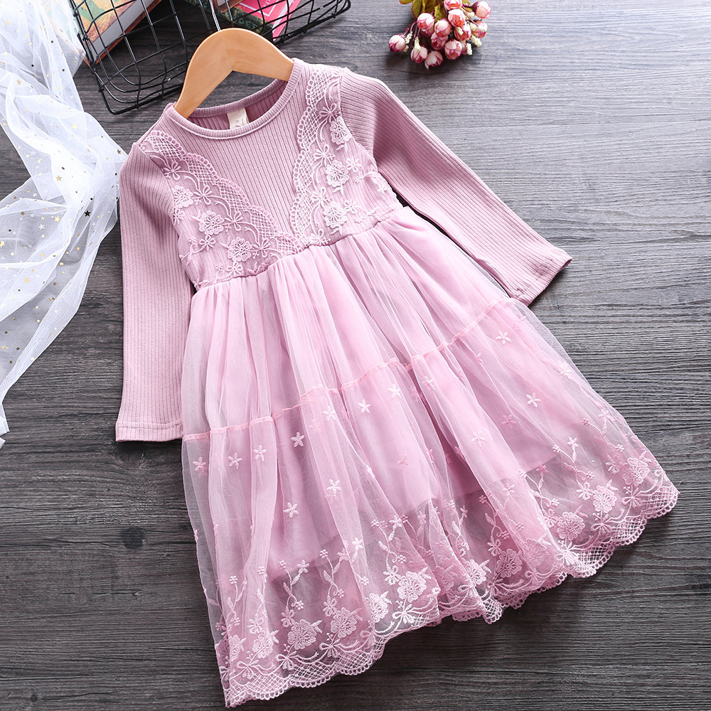 

Girls Lace Princess Dresses For 2Y-11Y, Pink gray