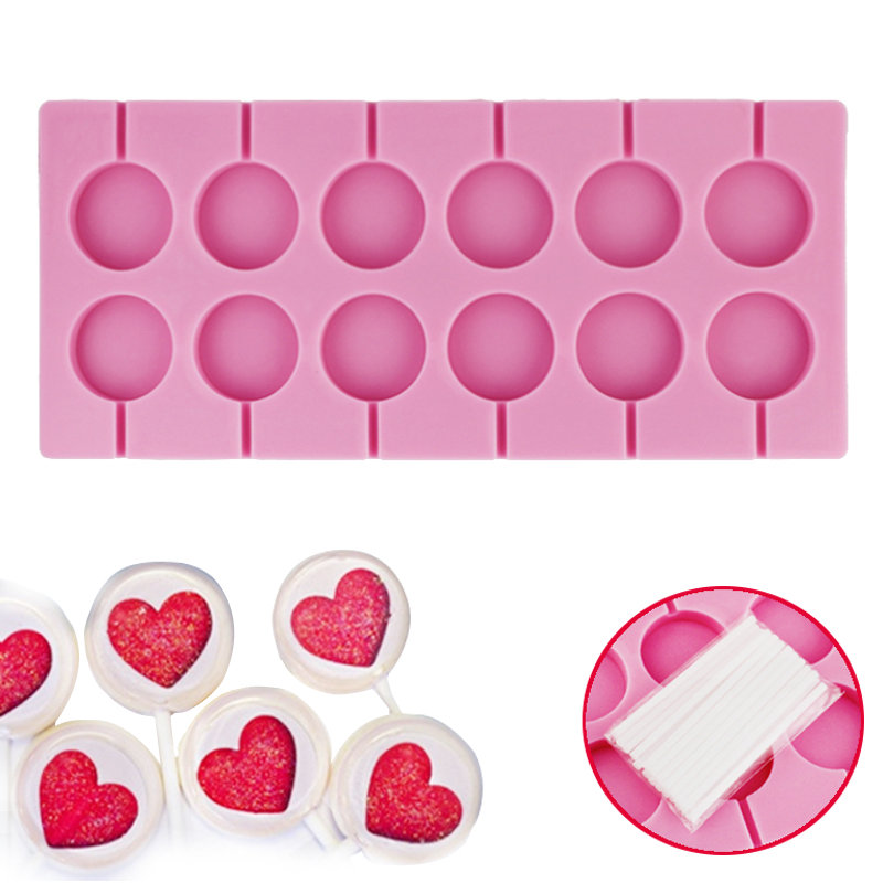 

New Fondant Moulds 12 Holes Round Shaped 3D Silicone Bakeware Lollipop Mold