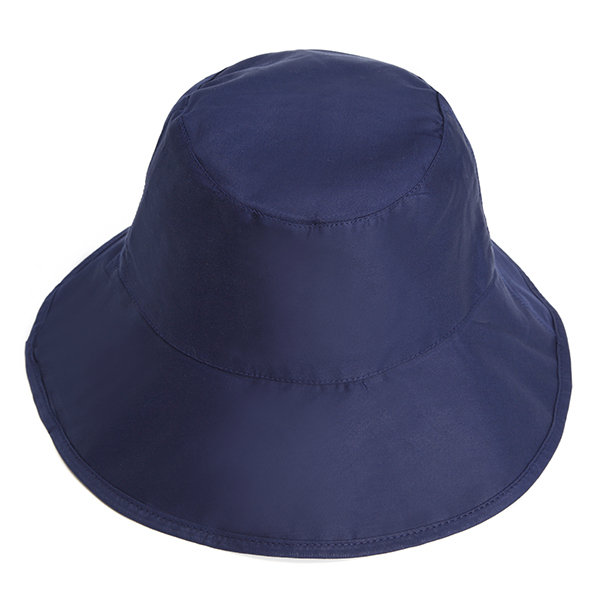 

Women Foldable Cotton Bucket Hat Pure Color Travel Casual Sunshade Basin Cap, White navy grey