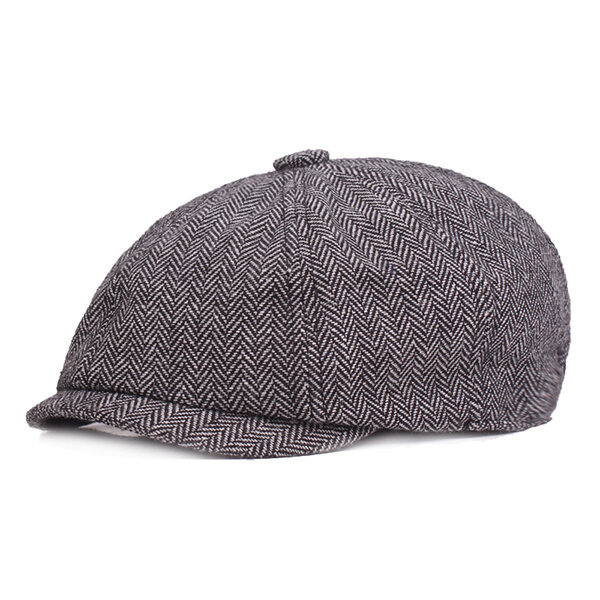 

Men Vintage Octagonal Cotton Newsboy Beret Cap Travel Handsome Plaid Casual Hat, Dark grey light grey