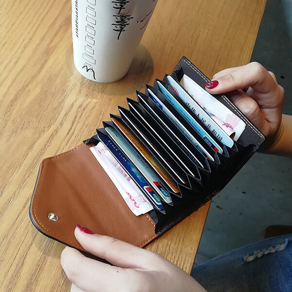 

Women Genuine Leather 9 Card Slot Mini Card Holder Wallet, Pink black blue
