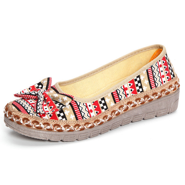 

Bowknot Stripe Soft Stitching Wedge Heel Loafers, Black/red/green black/red/blue